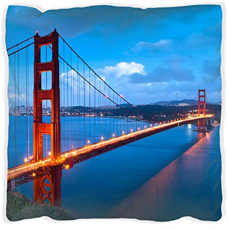 Wallario Dekokissen 40 x 40 cm, Golden Gate Bridge in San Francisco USA, beidseitig Bedruckt, Kuschelkissen mit weicher Plüsch-Oberfläche