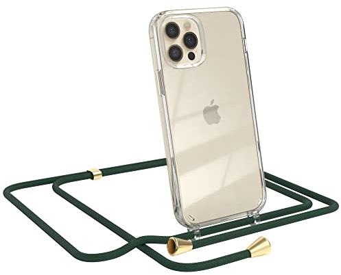 EAZY CASE Handykette kompatibel mit iPhone 12/12 Pro Handyhülle mit Umhängeband, Handykordel mit Schutzhülle, Silikonhülle, Hülle mit Band, Stylische Kette für Smartphones, Grün