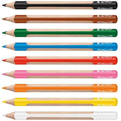 Pelikan griffix Dreikant-Buntstifte, 4 cm Mine, Wasservermalbar, 9 Buntstifte
