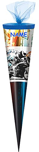 alles-meine.de GmbH Schultüte Größe + Motiv wählbar inkl. Name - rund - Zuckertüte - Tüllabschluß - Junge - Motorrad Rennmotorrad Auto Offroad Fahrzeug Führerschein Prüfung M..