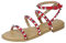 Flache Damen-Sandalen mit Nieten, über den Zehenbereich, Rot/Ausflug, einfarbig (Getaway Solids), 37 EU