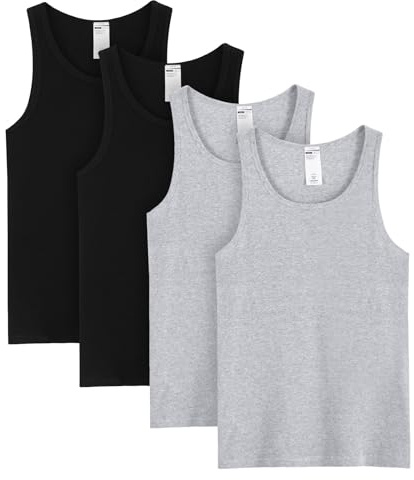 LAPASA 4 Pack Men's Cotton Vests Ribbed Tank Tops Sleeveless Plain Undershirts, Breathable, Slim Fit M35, XL, Multicoloured