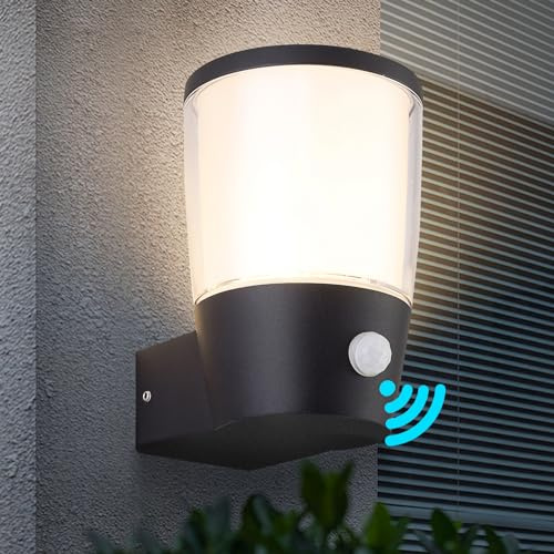 HARPER LIVING Außenwandleuchte mit PIR-Sensor (Nacht- und Tagesmodus inklusive), wasserdicht IP54, außenlampe mit bewegungsmelder E27 Wandlampe, Aluminium Außenleuchte, für Terrasse Garten