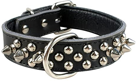 YUEHAN Collar De Perro Collar De Perro De Remache con Tachuelas De Cuero Ajustable Collar De Collares De Perro con Pinchos Duraderos para Perros Pequeños Medianos Pitbull Boxer Negro SML