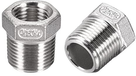 sourcing map Reducer Hex Bushing, 3/8 PT Male to 1/4 PT Female 304 Stainless Steel Reducing Pipe Fitting Adapter, Pack of 2