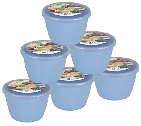 Just Pudding Basins Pastel Colours 1/4 Pint Small Basin and Clear Lid 0.25pt Pack of 6 Plastic Steaming Bowls (Blue)