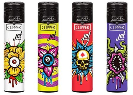 Clipper Jet-Feuerzeug 4er Set: (Jet Flame Strange)