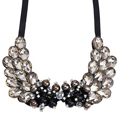 FINGERINSPIRE Vintage Crystal Rhinestone Bib Hellgrau Strass Statement Halskette Elegant Abnehmbar Bluse Falsche Faux Kragen Perlen Kristall Perlen Kragen Kleidungsstück Schmuck Accessoire