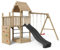 Spielturm Alex 430 - natürlich Lärche - Spielturm mit Kletterwand, Holzdach, Alusprossen, Sandkasten, Doppelschaukel und Rutsche grau