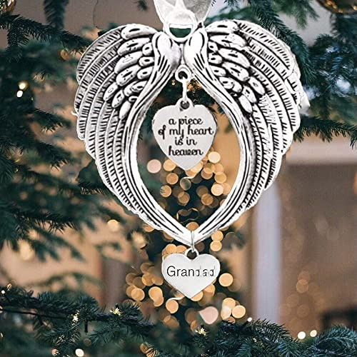 Yueshop Christmas Memorial Ornaments Angel Wings Christmas Memorial Loved One Wing Charm a Piece of My Heart Is In HeavenHanging Pendents for Home Decor Gifts (Grandad)