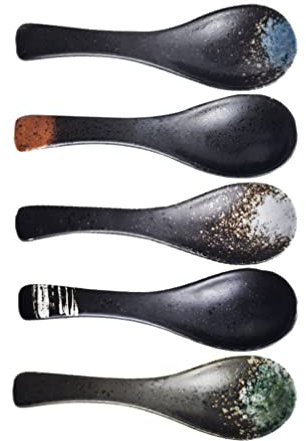 5 Pièces Cuillères À Soupe Japonaises Cuillères À Soupe en Céramique Chinois Wonton Soba Riz Ramen Cuillères À Soupe De Nouilles Cuillères À Riz Cuillères De Service pour