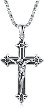Shusukue Heiliger Kreuz Kette Herren Silber 925 Jesus Kruzifix Halskette mit Anhänger Amulett Geschenke