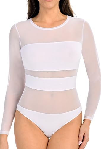 Teyli Langarm Bodys women aus hochwertigem Material - Langarm Body Damen taillierter Figurmodellierender - Bodysuit damen mit Netz und Viskose - Damenbody für Stil und Komfort für Frauen