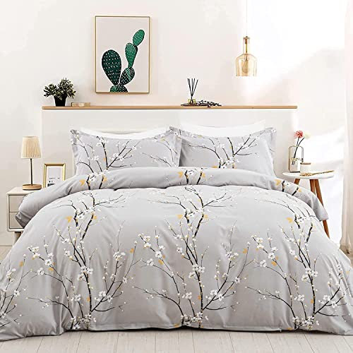 Freyamy Housse de Couette 220x240 Branche d’Arbre Parure de lit 2 Personne en Microfibre avec Fermeture Éclair Réversible Sets de Housse Couette avec 2 Taie d'oreiller 65 x 65 Linge de Lit Imprimé