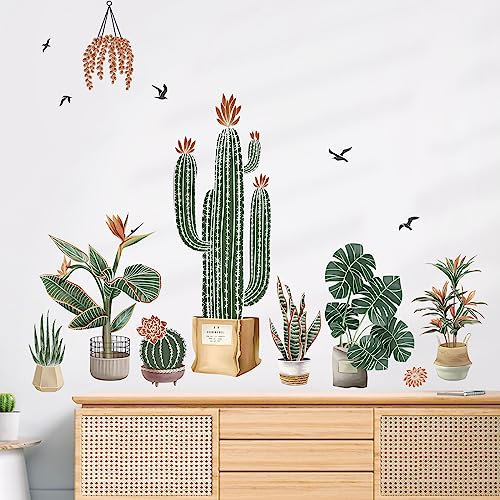 decalmile Wandtattoo Pflanzen Tropisch Kaktus Wandaufkleber Boho Topfpflanzen Tropische Blätter Wandsticker Schlafzimmer Wohnzimmer Kinderzimmer Sofa Wanddeko