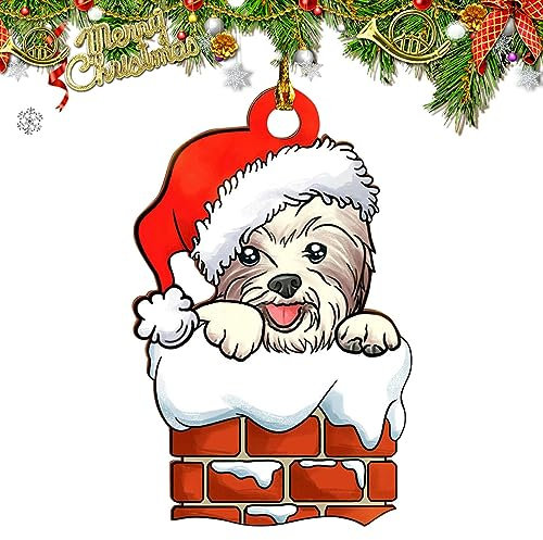 Lambo Hunde-Weihnachtsschmuck - Acryl-Ornamente mit niedlichem Hundebild für Autoanhänger,Acryl-Hunde-Weihnachtsbaumschmuck mit kompakten Geschenkanhängern für den Winter