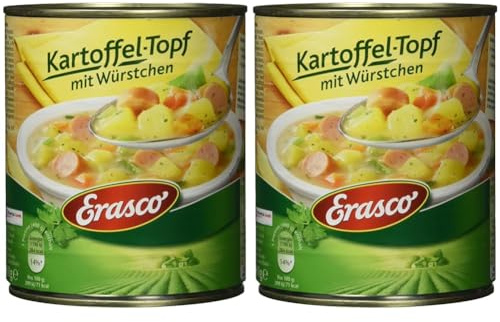 Erasco Kartoffeltopf mit Würstchen (1 x 800g), In rund 5 Minuten fertig – Mit Kartoffeln und Möhren - Einfach lecker (Packung mit 2)