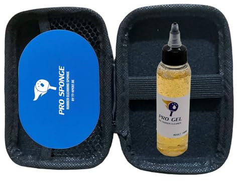 PRO LINE - PRO Gel, Belagpflege Next Level. Tischtennis Belagreiniger mit Tiefenreinigung für mehr Grip. Reinigungsset zum Auffrischen der Beläge, (Set Deluxe 100ml + Case + Schwamm)