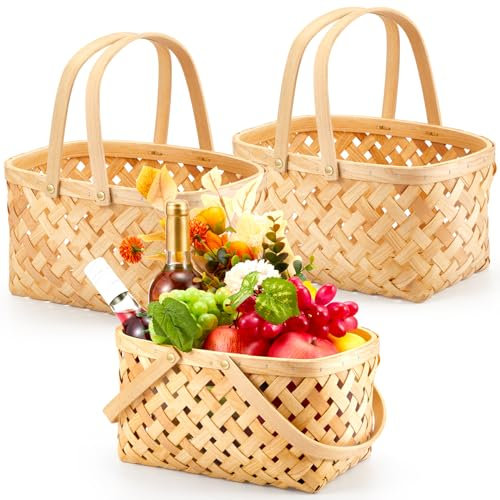 Sintuff Weiden-Osterkorb für Kinder, kleine Picknickkörbe, gewebt, leer, Aufbewahrungskorb mit Griff, Garten-Erntekorb für Ostergeschenke, Eierblumen, Versammlungen, Küche, Einkaufsmaterial, 3 Stück
