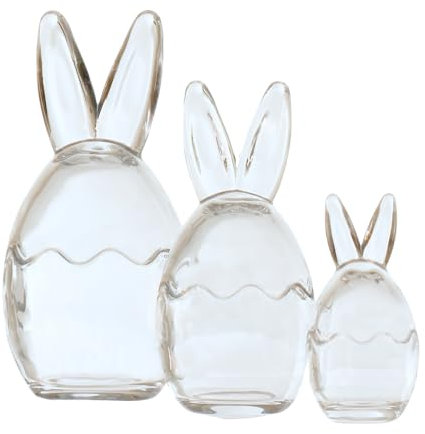 Hodge and Hodge Glass Bunny Jars with Ears (Set of 3) - Easter Candy Storage with Cracked Egg Lids - Sweet Containers for Mini Eggs & Treats - Spring Decor (21cm, 17cm, 11cm)