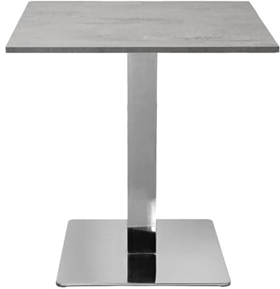 Quadratischer Bartisch 70 x 70 cm mit Metallfuß Silber und laminierter Platte Zement H 75