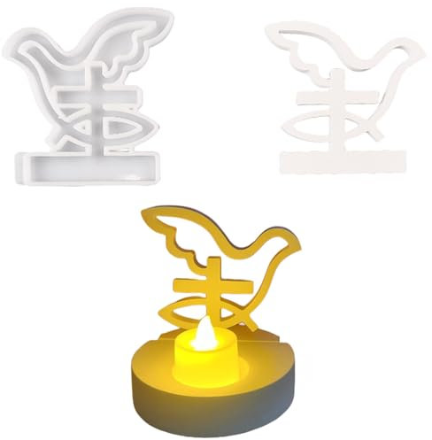ALEFBET Silikonformen Gießformen, Silikonform Kerzenhalter DIY Kombination Silikon Gießform Kerzenhalter, Gipsformen zum Gießen (Einsatz - Fisch-Tauben-Kreuz)