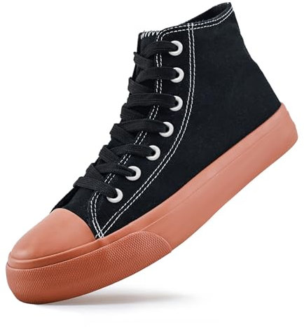 sharllen Ladies Canvas Shoes Women，Unisex Mens High Top Trainers Women Lace up Pumps Plimsolls Casual Sneakers Canvas Plimsoles Flat Shoes(Black Brown 280)