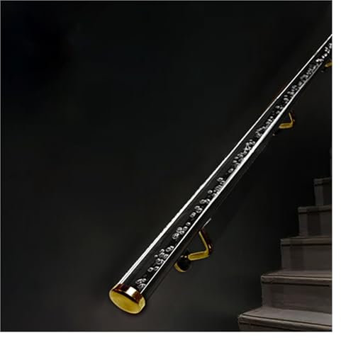 JLXJYS Handlauf Geländer Custom Acryl Wand HandRail, 3ft/4ft/5ft/6ft/10ft/12ft/14ft/20ft Long Kunststoff Bubble Pipe Clear Rod für Indoor, Kristall-Griffstange mit Goldhalterung (Size : 20ft(600cm))