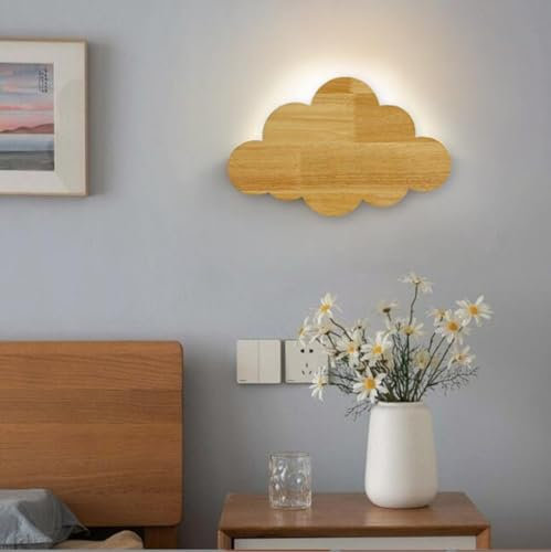 SXYSXYSXY LED Holz Nordic Wandleuchte Wolken-Design Wandlampe Warmes Licht 3000K Innen Kinder Schlafzimmer Wandbeleuchtung für Wohnzimmer Treppenhaus Flur 35 * 22cm