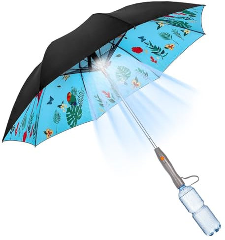 TOMNAD 3 In 1 Umbrella With Fan And Mister, Uv Blocking Umbrella With Fan, Usb Rechargeable Sun Umbrella, Cooling Umbrella With Fan, Sun Umbrella Uv Protection (Battery,Bird)