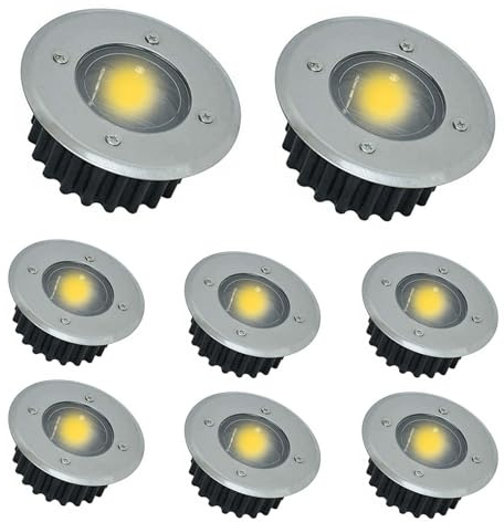 Petyoung Solar Lights Outdoor Garden, 8 Pack Solar Ground Lights, IP65 Waterproof Disk Lights Decking Lights Solar Powered for Lawn Pathway Yard Landscape Walkway