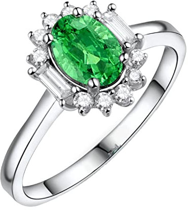 Beydodo Verlobungsring Damen Weißgold 750, Hochzeit Ringe Blume mit Oval Smaragd 1ct Eheringe Trauringe Nickelfrei Gr.48 (15.3)