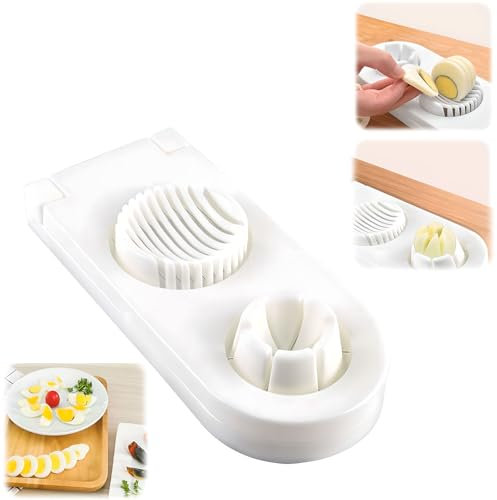 Generic 2 in 1 stainless steel wire egg slicer; cooked egg slicer; egg cutter; strawberry slicer; multi-purpose egg slicer; suitable for slicing soft fruits, etc., 7.87L*3.54W*1.18H, White