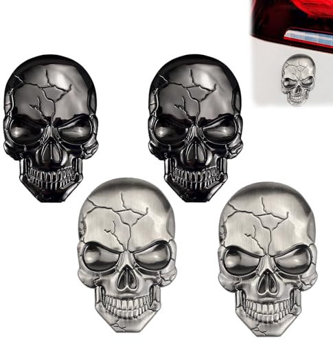 SMTelegance Totenkopf Aufkleber 4PCS Helm Aufkleber Aufkleber Totenkopf Metallschädel Autoaufkleber 3D Aufkleber Auto Totenkopf Autoaufkleber Totenkopf für Motorräder Autos Helme