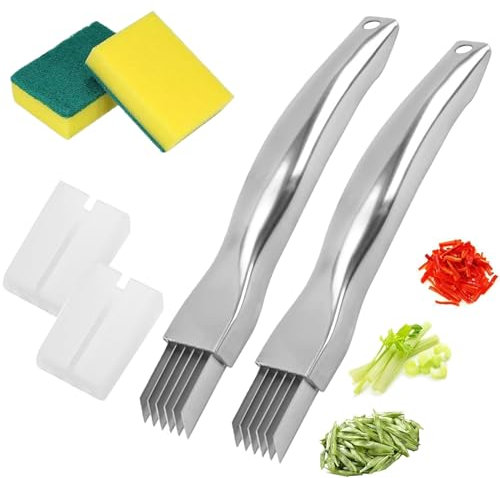 Shred Silk The Knife Stainless Steel, 2024 Best Kitchen Gadgets Chopped Green Onion Knife, Household Kitchen Vegetable Slice Cutter, Multifunctional Shred Gadget for Chopping, Cutting (2pcs)