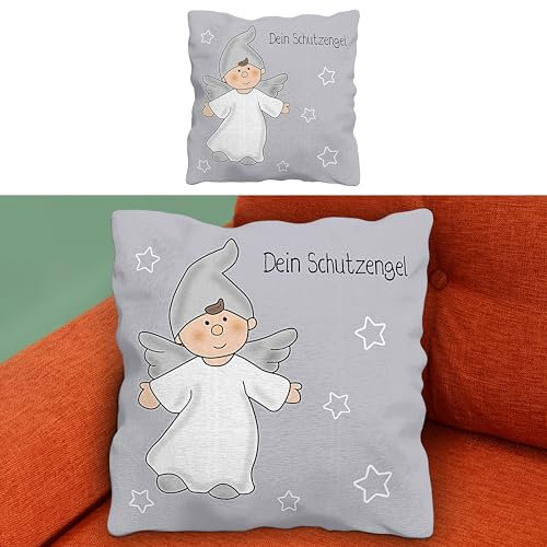 Cepewa Kissen 'Dein Schutzengel' | 40x40cm grau Polyester | 280g Füllung Sofakissen (1 x Kissen Schutzengel grau)