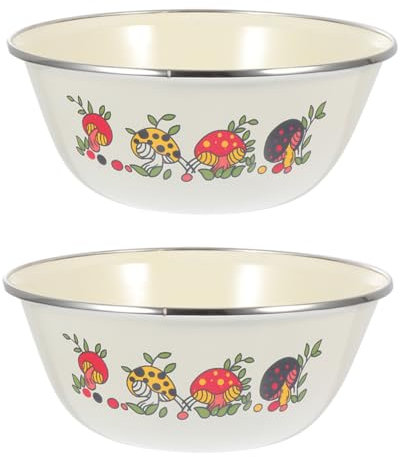 OKUMEYR 2 Piezas ensaladera vajilla vintage mixing bowl cuenco para servir fideos tazón de sopa de época cuenco de hierro esmaltado cuencos retro de hierro esmaltado Esmalte de hierro