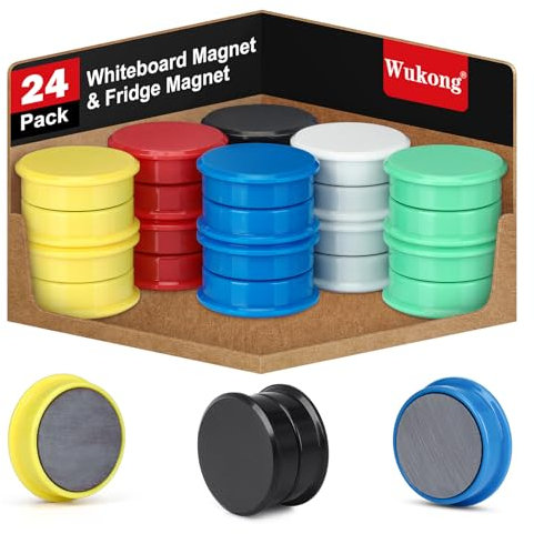 Wukong 24 Pack Fridge Magnets, 6 Colors Strong Whiteboard Magnets for Office, Notice Boards, Planning Boards, School, Postcard