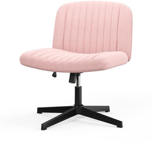 rattantree Desk Chair Vanity Chair Velvet Dressing Table chair, Armless Office Chair No Wheels, Cross legged office Chair Height Adjustable Home Chair, Office Chairs for Home Swivel Chair -Pink
