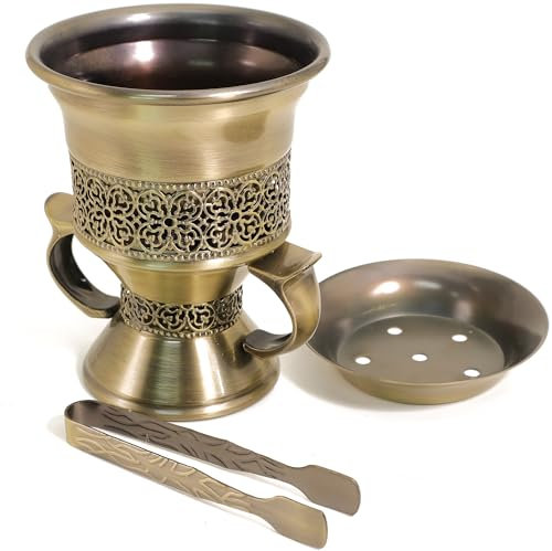 BEYLAB Quemador de Incienso de Resina de Incienso, incensario, Quemador Bakhoor, Quemador de Incienso carbón, con Pinzas Mango para Yoga, aromaterapia SPA - Bronce