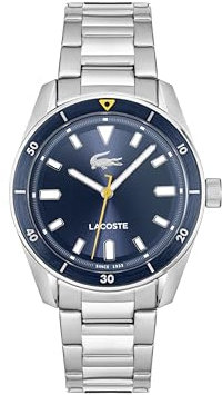 Lacoste Orologio con Movimento al Quarzo a Tre Lancette da Uomo Collezione BOSTON con Cinturino in Acciaio Inossidabile Argentato, 2011424, Dark Blue