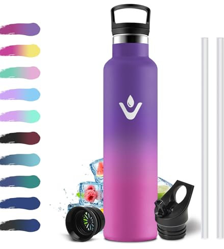 Botella Acero Inoxidable 1 Litro, Cantimplora Termica con Pajita, Botella Térmica con Aislamiento de Doble Pared, sin BPA, Fácil de Limpiar, Termo para Niños & Adultos, Deporte, Bicicleta, Viajes