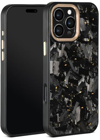 Schutzhülle für iPhone 15, geschmiedete Karbonfaser-Hülle, farbiges Clash-Design, Aramidfaser-Hülle, All-Inclusive, magnetisch, kabelloses Laden, Anti-Fall-Schutz für MagSafe-Handyhülle, Goldfarbene