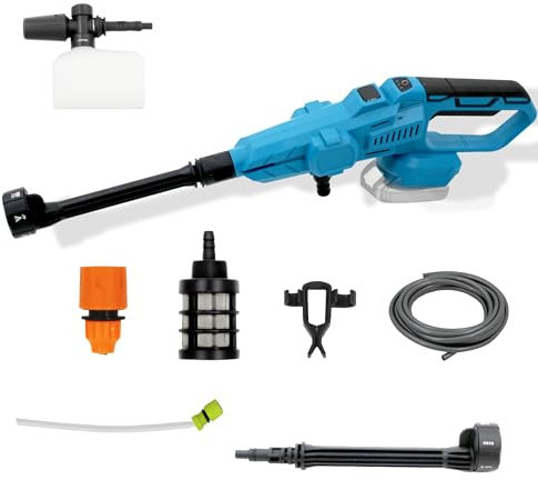 Tragbarer Akku Hochdruckreiniger 80 BAR mit 6-in-1 Düse & bürstenlosem Motor, 380L/H, Kompatibel mit Makita 18V Akku, für Auto, Garten, Terrasse, Rasen (Ohne Akku)
