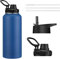 Insulated Water Bottle 1.2L - Double Wall Vacuum Stainless Steel Flask with 2 Lids - Keep Drinks Hot/Cold 24H for Coffee Tea Jugs - Leakproof Large Water Bottle for Gym, Travel & Outdoors 40oz Cobalt