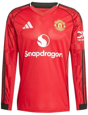 adidas Mens Manchester United Long Sleeve Home Shirt 2025 Red L