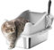 PawHut Cat Litter Tray Stainless Steel, Cat Litter Box High Sided with Metal Litter Scoop, Never Absorbs Odors, Anti Leakage & Easy to Clean, 43 x 33 x 25 cm, Grey