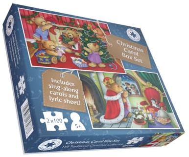 Weihnachtsbär Puzzle Set - 2 x 100 Teile Puzzles für Kinder Festliche Urlaubsbox mit Teddybär Weihnachtsszenen Singen mit Liedern über QR-Code Spaß Familie Urlaub Aktivität & Geschenk ab 5 Jahren