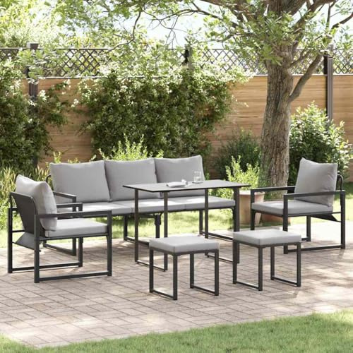 Qnhdfrt Garten Sofa Set 6 TLG Schwarz Outdoor Esstischgruppe mit U Form Sofa für Terrasse Balkon und Garten