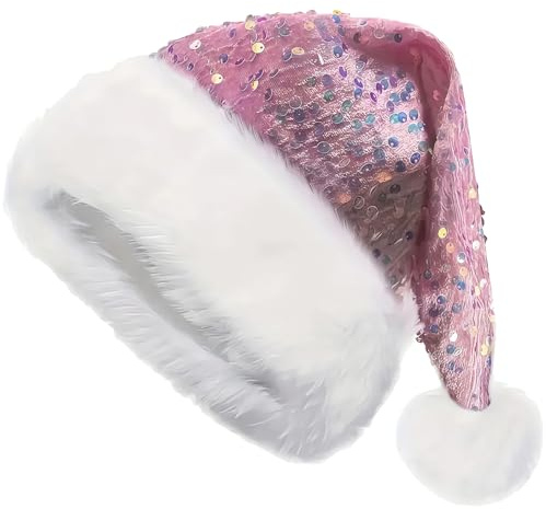 GWAWG Pailletten-Weihnachtsmannmütze, Glitzer-Weihnachtsparty-Hut für Erwachsene & Kinder, Unisex, Weihnachtsdekoration für Fasching, Weihnachtsfeier (Rosa)